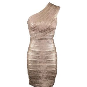 ‼️SOLD‼️ HERVE LEGER Metallic Rosegold One Shoulder JOSEPHINE Bandage Dress